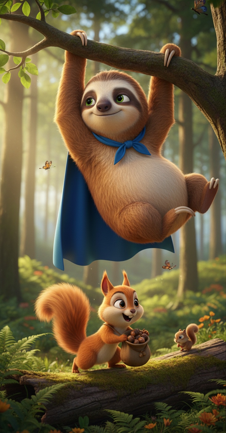Super Sloth Saves the Day - AI generated story illustration