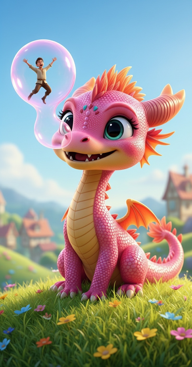 The Bubblegum Dragon - AI generated story illustration